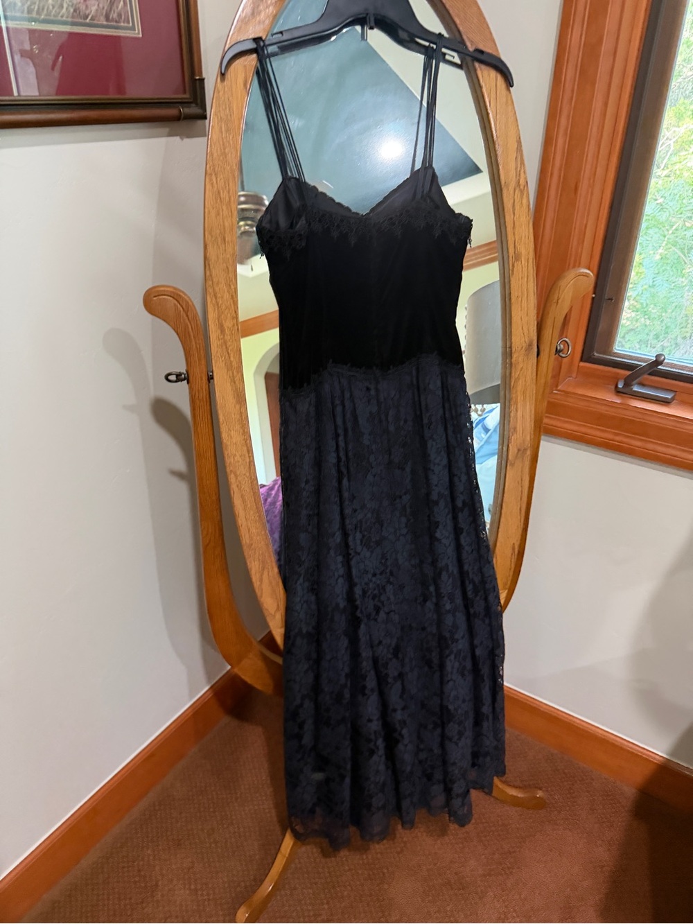 Scott McClintock Black Lace Maxi Slip Dress with Spaghetti Straps